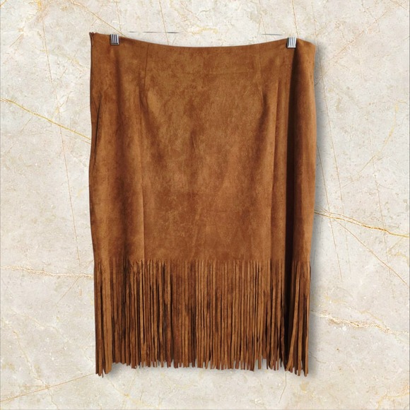 Vocal Dresses & Skirts - VOCAL NWT SUEDE FRINGE  COWGIRL SKIRT RODEO QUEEN CAMEL XL